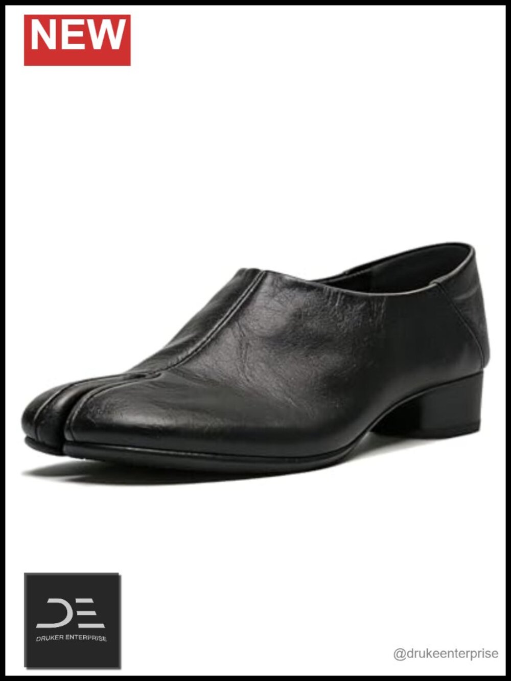 Faux Leather Split Toe Tabi Loafers Chunky Low Heel Slip-On Japanese Style